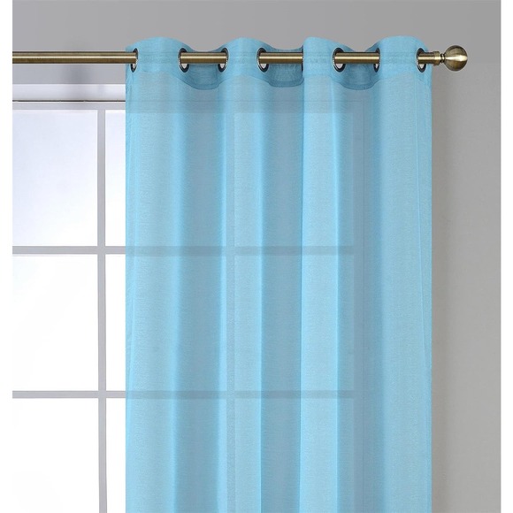Turquoise Weave Sheer Curtains, 2 Panels @ 52"W x 84"L - Picture 2 of 10